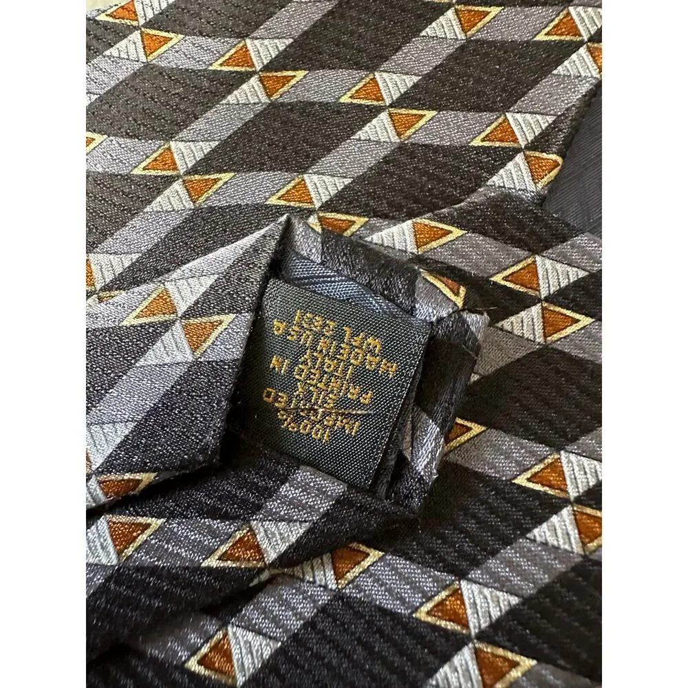 Vintage Navy Blue Diamond Pattern Studio Fumagallis Silk Necktie